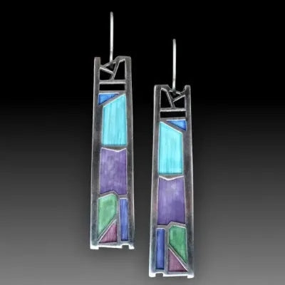 Silver water drop shaped geometric alloy women's earrings with irregular contours and post backings