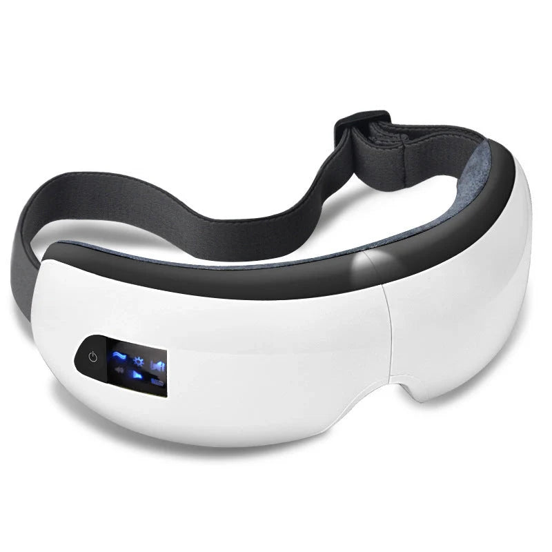 Bluetooth Music Eye Massager with air pressure and hot compress features in a compact leather case