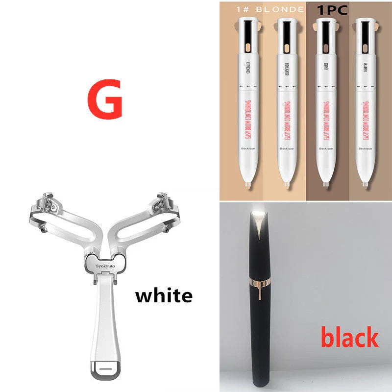 3-in-1 Foldable Adjustable Eyebrow Stencil Set with LED light for perfect brows