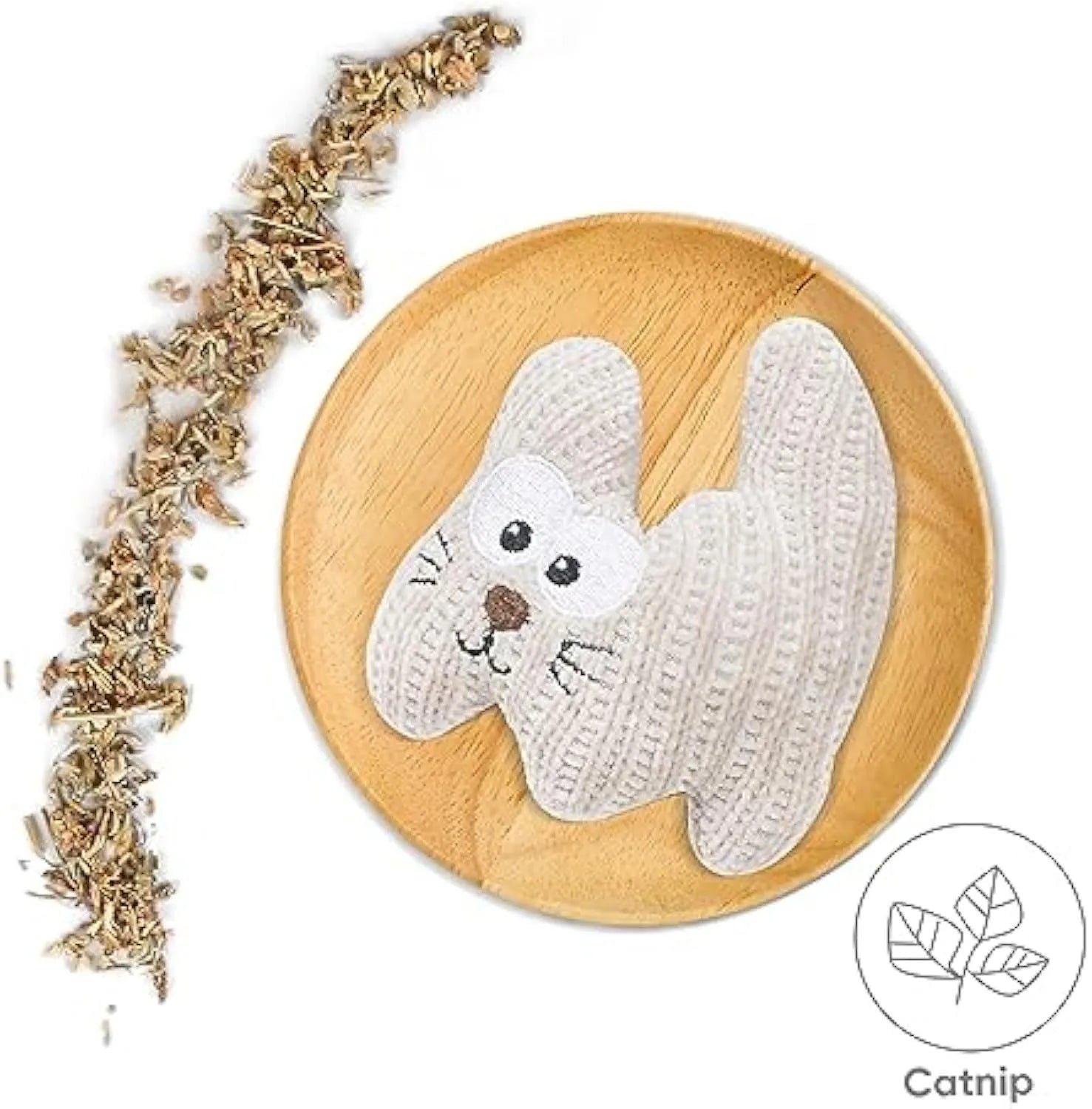 Cyan and light coffee coloured catnip plush rope chew toy with bell for cats on white background