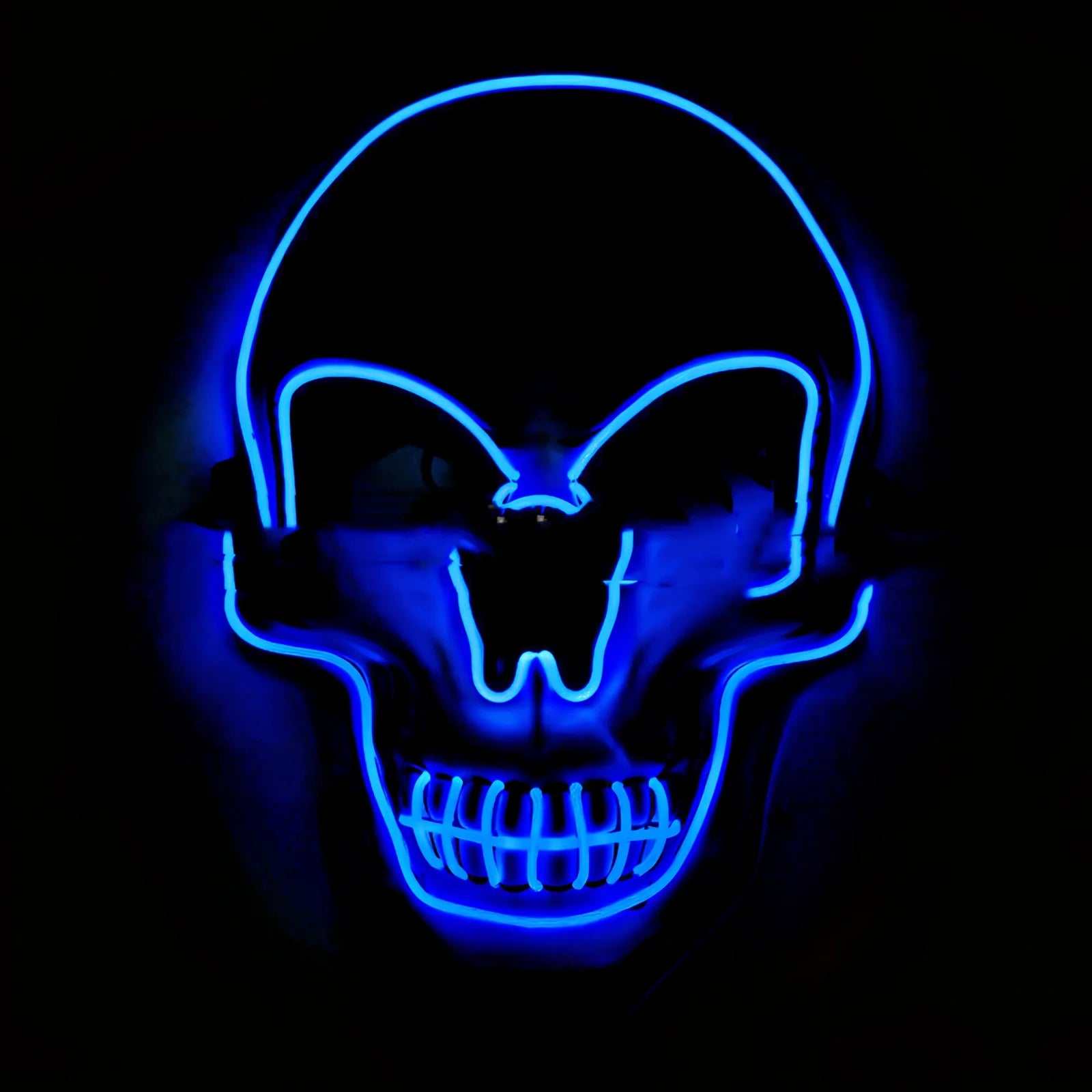 LED illuminated skull Halloween mask with adjustable strap and multiple light settings