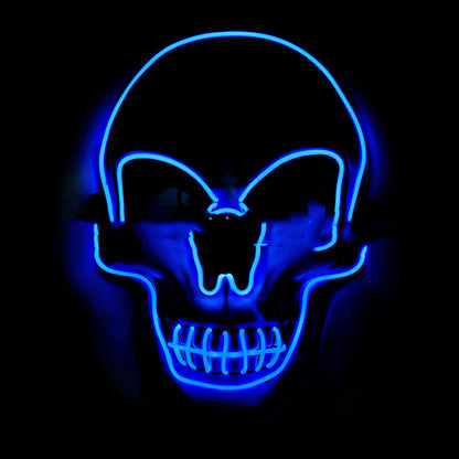 LED illuminated skull Halloween mask with adjustable strap and multiple light settings