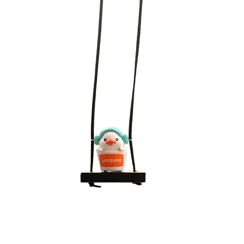 Yellow plastic duck doll car hanging ornament with four design variations for vehicle interior decoration