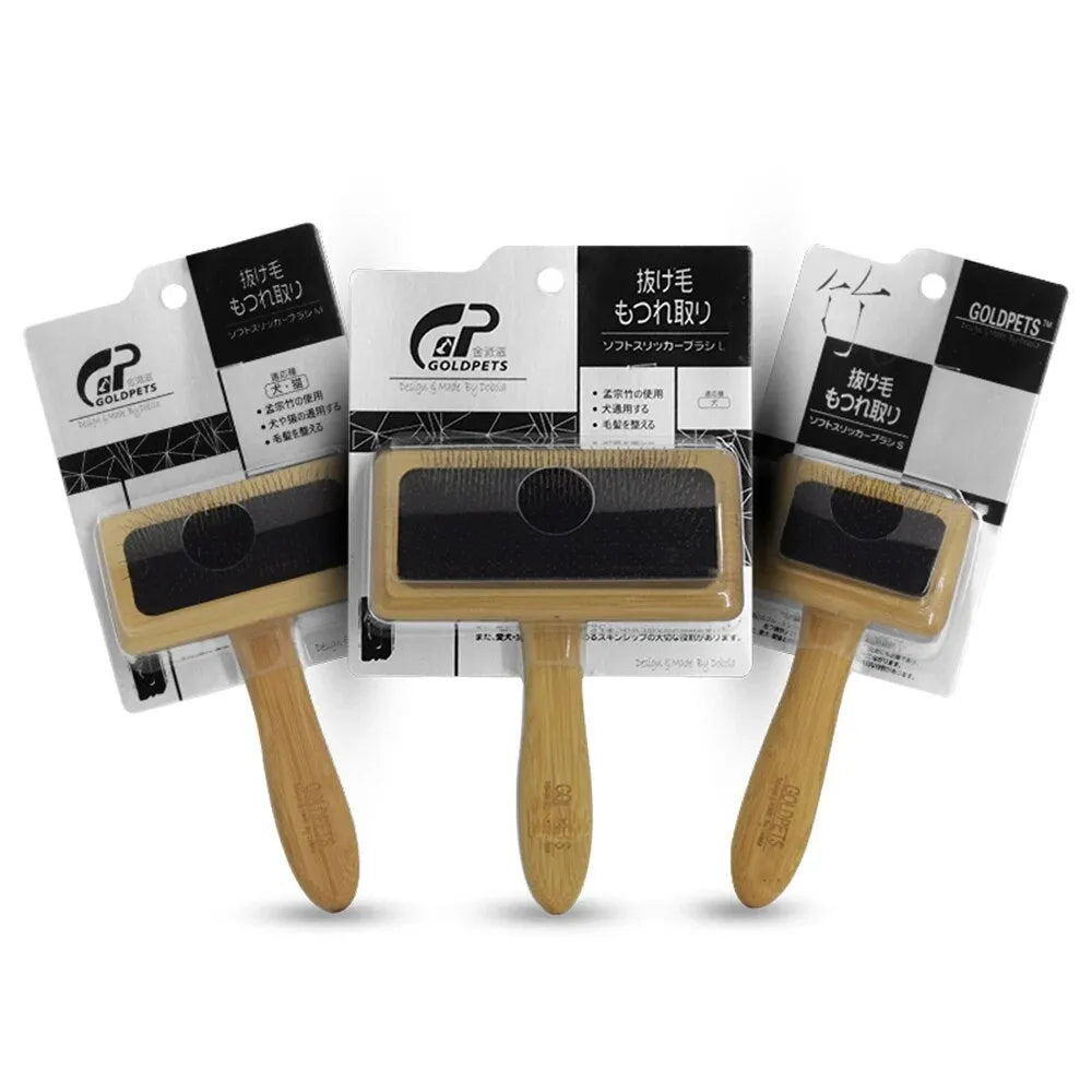 Goldpets bamboo slicker brush with stainless steel needles for pet grooming