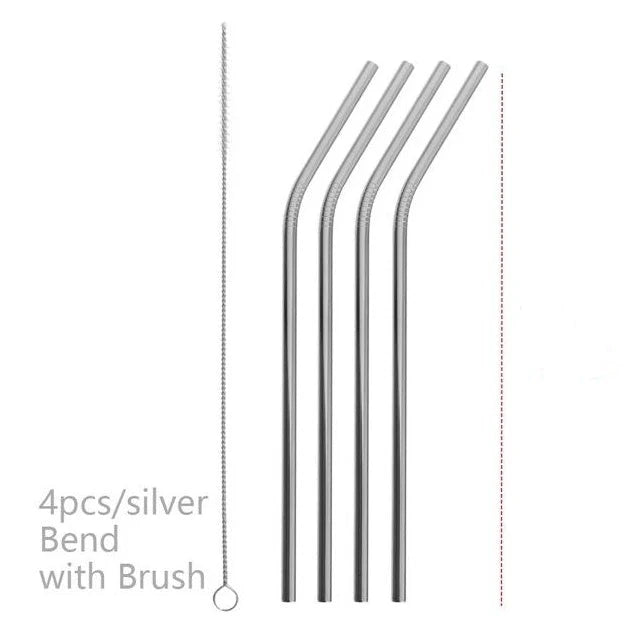 Colourful reusable stainless steel straws with threaded non-slip lines in various sizes and colours