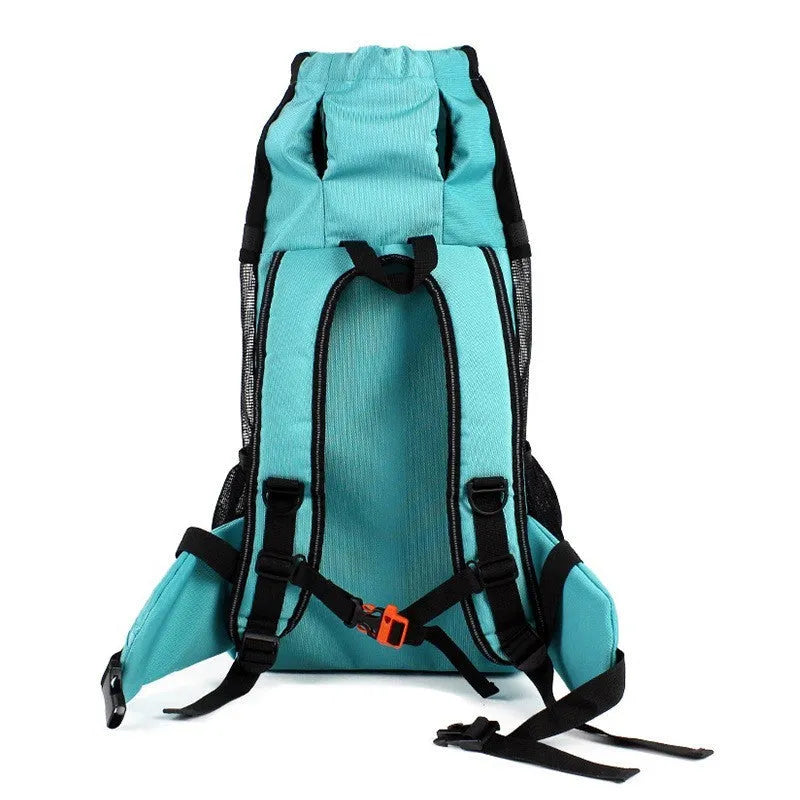 Medium dog backpack carrier in black with expandable design, made from 600D Oxford cloth, side view