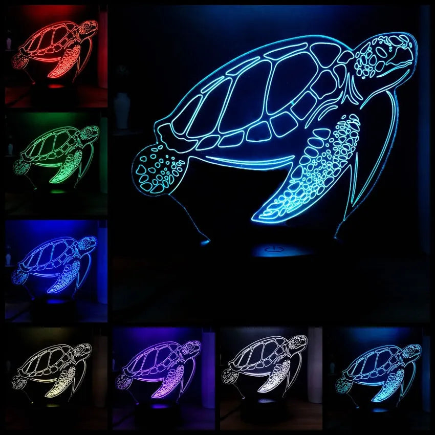 3D green turtle shaped LED night light with acrylic shell and multi-colour illumination