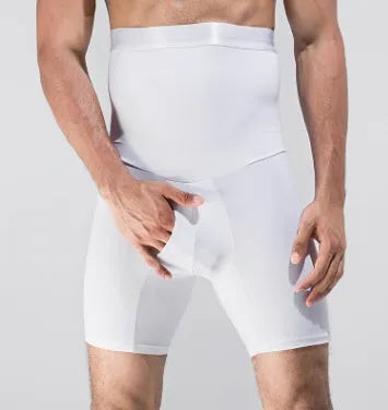 Men's body shaping slimming shorts in black with wide waistband for tummy tuck and back support