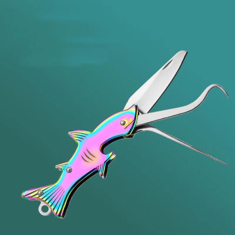 304 stainless steel multi-functional toothpick knife with non-slip grip in silver finish on white background