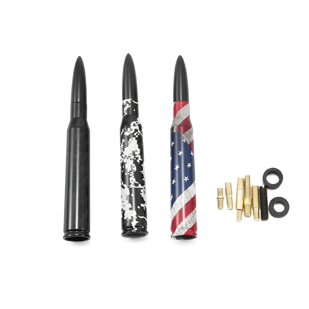 14cm bullet car antenna in camouflage, American flag and black designs