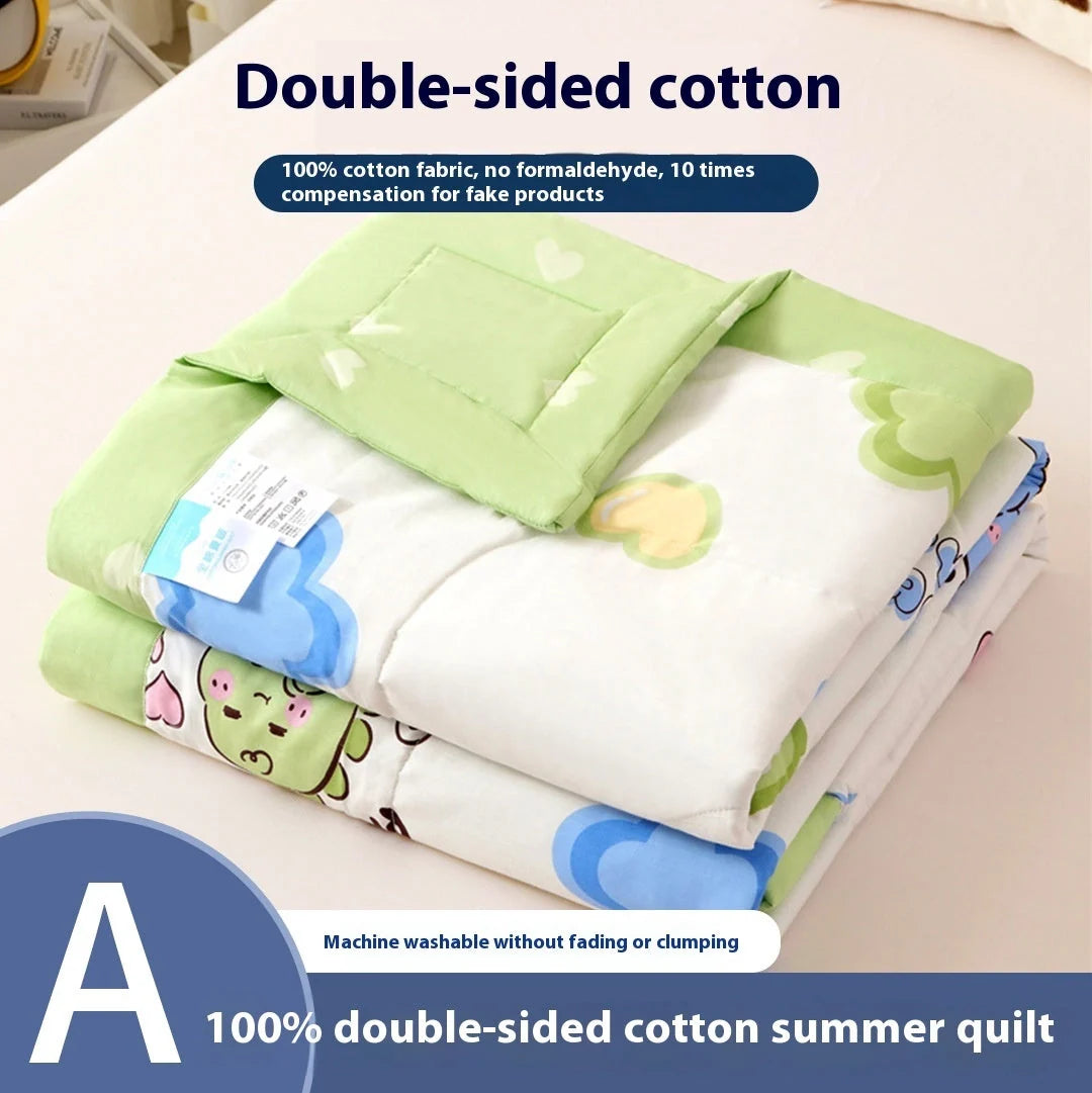 Double-sided cotton summer blanket with vibrant prints and antibacterial protection