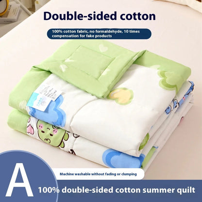 Double-sided cotton summer blanket with vibrant prints and antibacterial protection