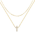 S925 sterling silver double layer twin diamond cross pendant on a clavicle chain.