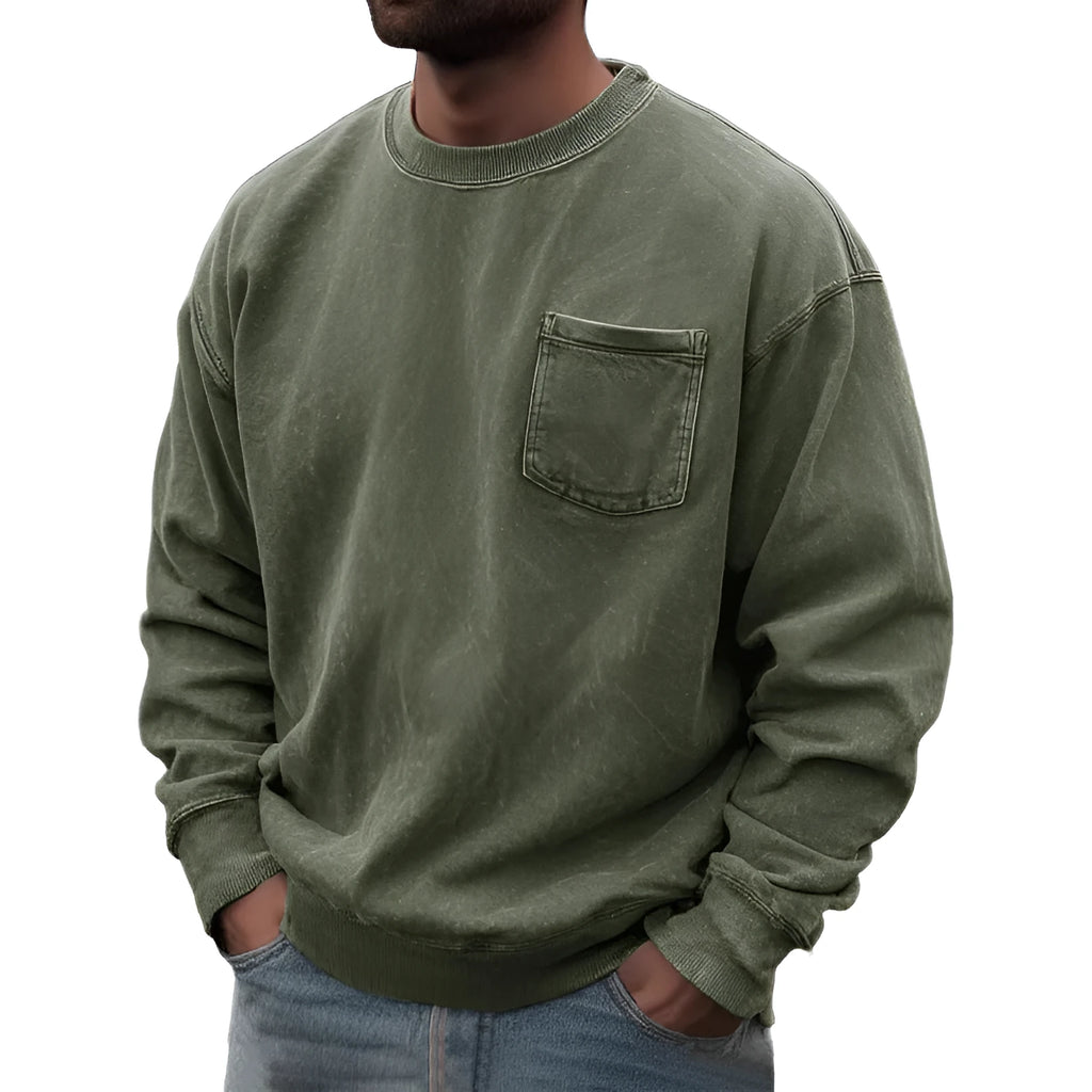 Men's pullover round neck long sleeve sweater in polyester fiber, available in multiple colours