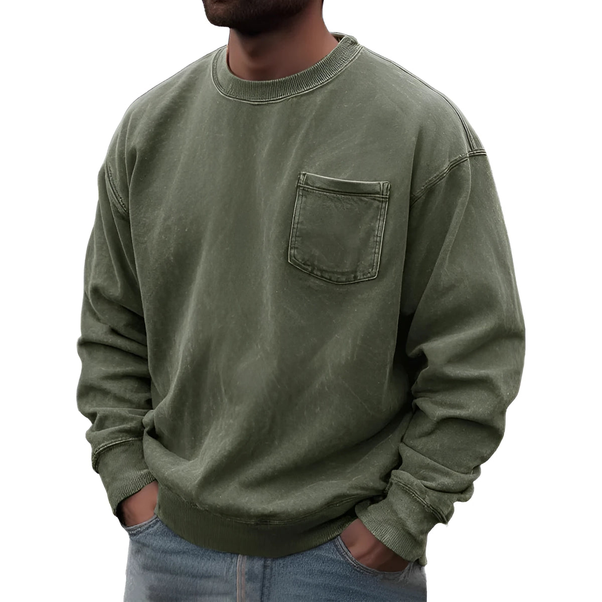 Men's pullover round neck long sleeve sweater in polyester fiber, available in multiple colours