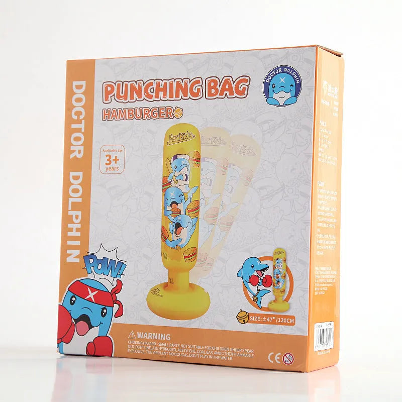Yellow hamburger pattern inflatable boxing column standing upright at 120cm height for punching practice