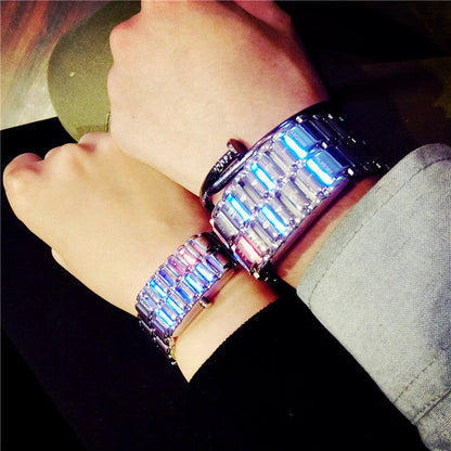 LED digital wristwatch with alloy strap in silver and black options