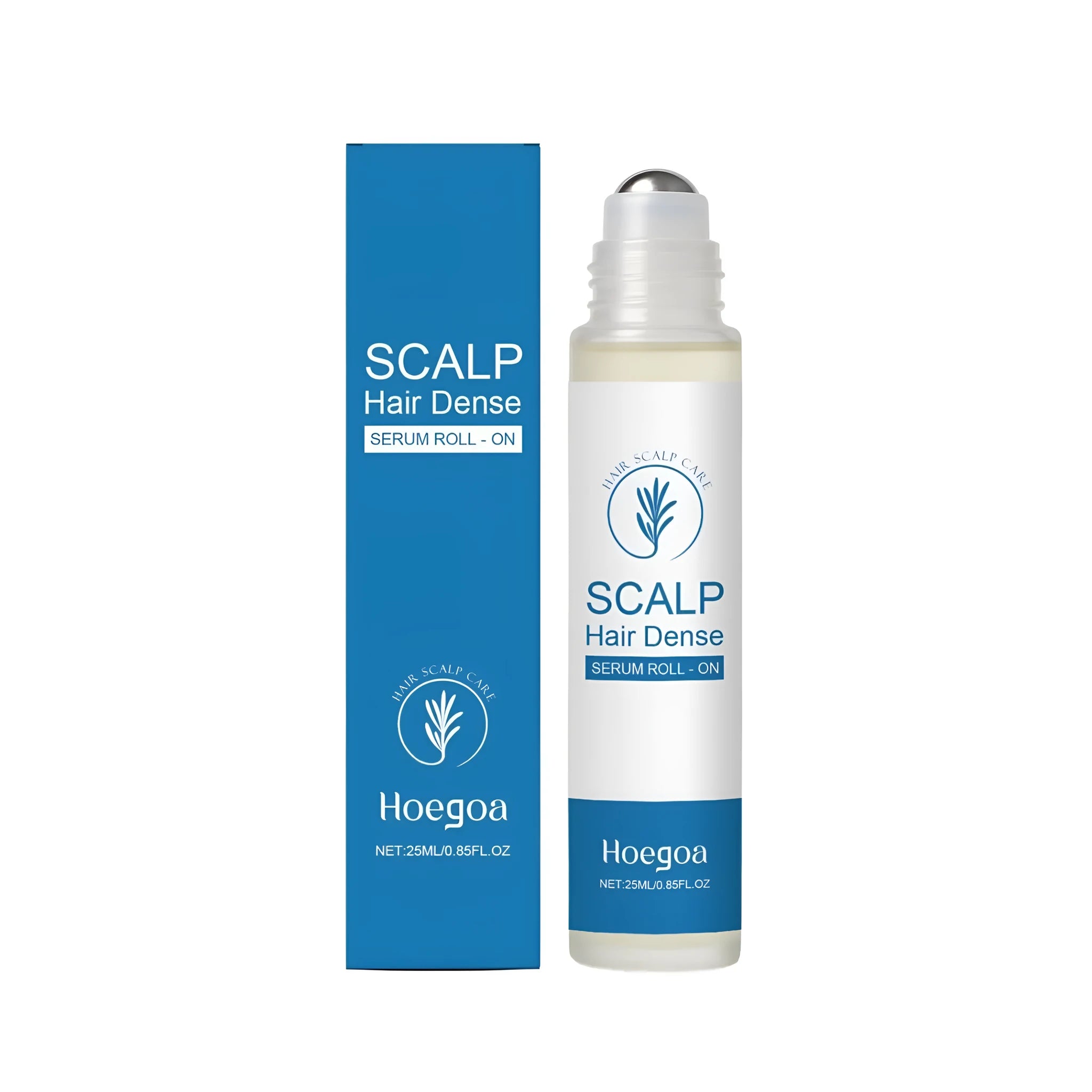 25ml bottle of Rosemary Dense Hair Rolling Fluid with dispensing ball on white background