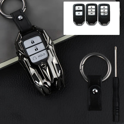 Black zinc alloy car key cover, 6 cm long, protecting fob from fading with signal-safe design