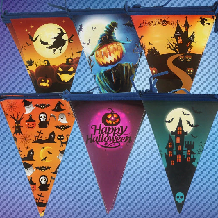 Vibrant Halloween paper bunting with ghosts, pumpkins, and witches for Kiwi celebrations and parties