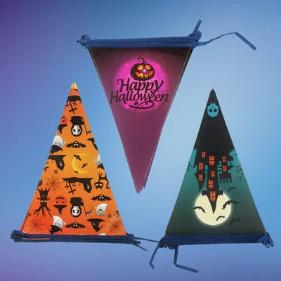 Vibrant Halloween paper bunting with ghosts, pumpkins, and witches for Kiwi celebrations and parties