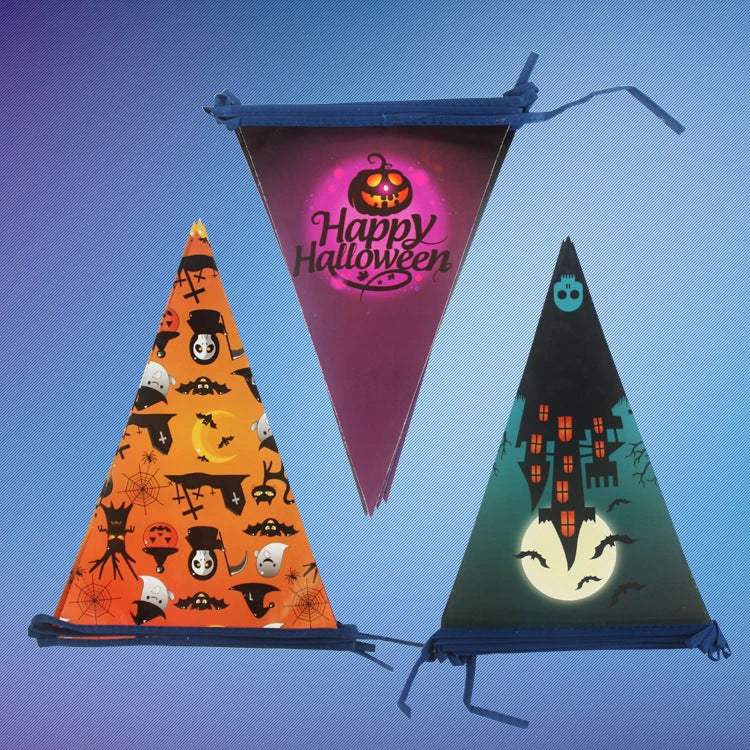 Halloween paper banner with ghost, pumpkin, and witch designs, 2.5 metres long