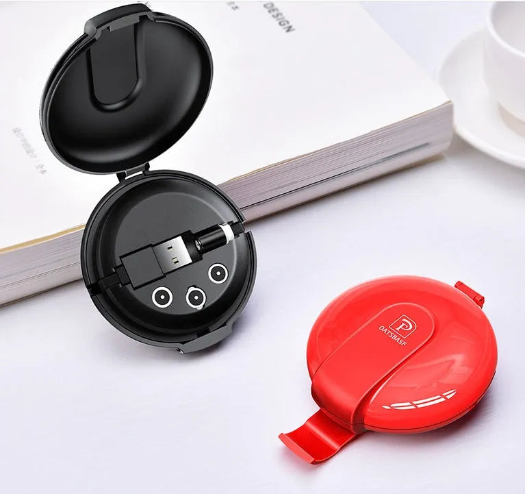 Black 3-in-1 magnetic retractable car phone charger and holder with 1 metre cable