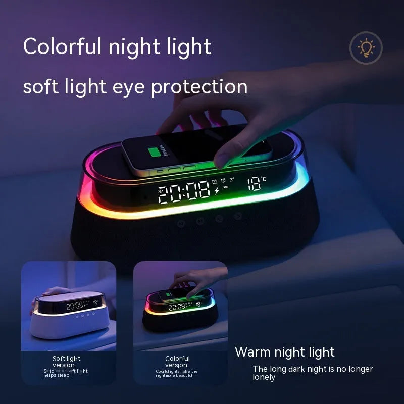 Wireless charging audio gift box night light with Bluetooth speaker, three dimming levels, beige colour