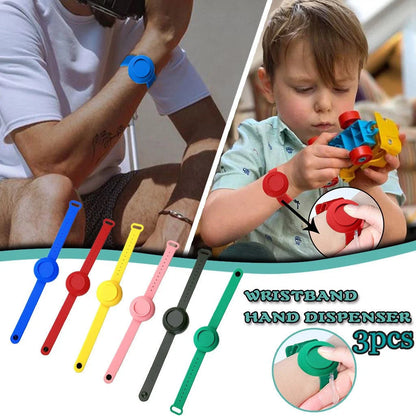 Portable Silicone Disinfectant Bracelet available in yellow, red, green, blue, black, and pink