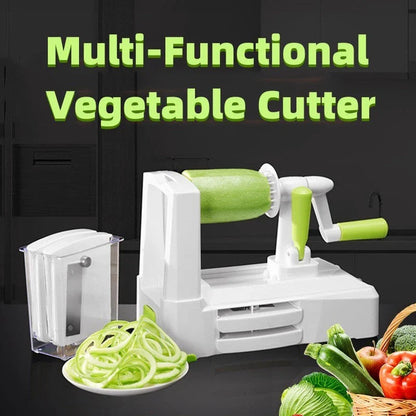 Versatile hand-operated vegetable chopper with stainless steel blades, suction base, and interchangeable cutting options