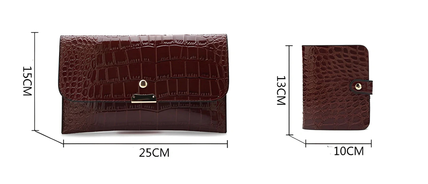 Black women's shoulder diagonal bag with crocodile embossed cowhide, zipper closure, 25cm length square shape