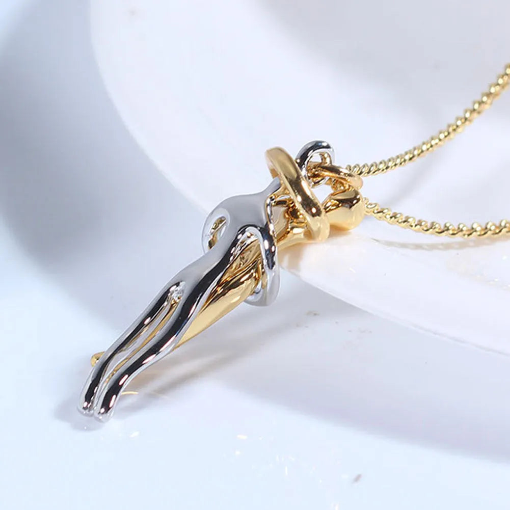 Love Hug unisex brass cartoon pendant necklace with 3cm charm on 40cm chain in gold finish