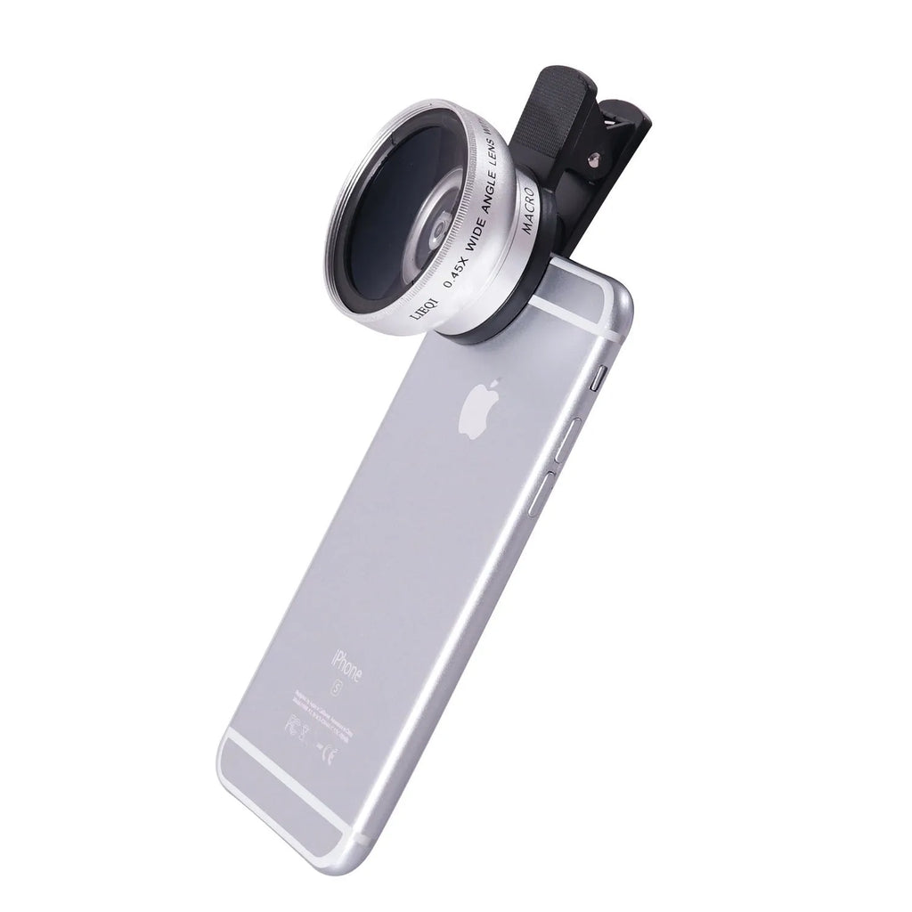 LIEQI See 0.45X wide-angle mobile phone camera lens with macro function in silver finish
