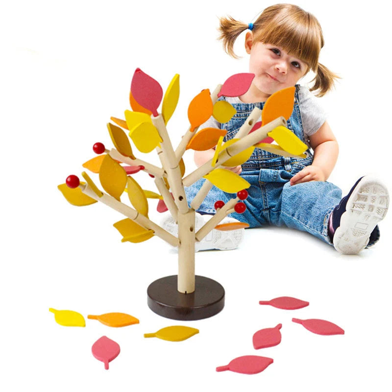 Natural wood Building Block Leaf Tree DIY toy for children's sensory development