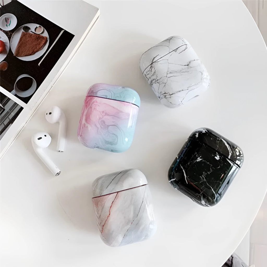 White marble pattern hard PC protective case for Apple AirPods 1 and 2 charging box