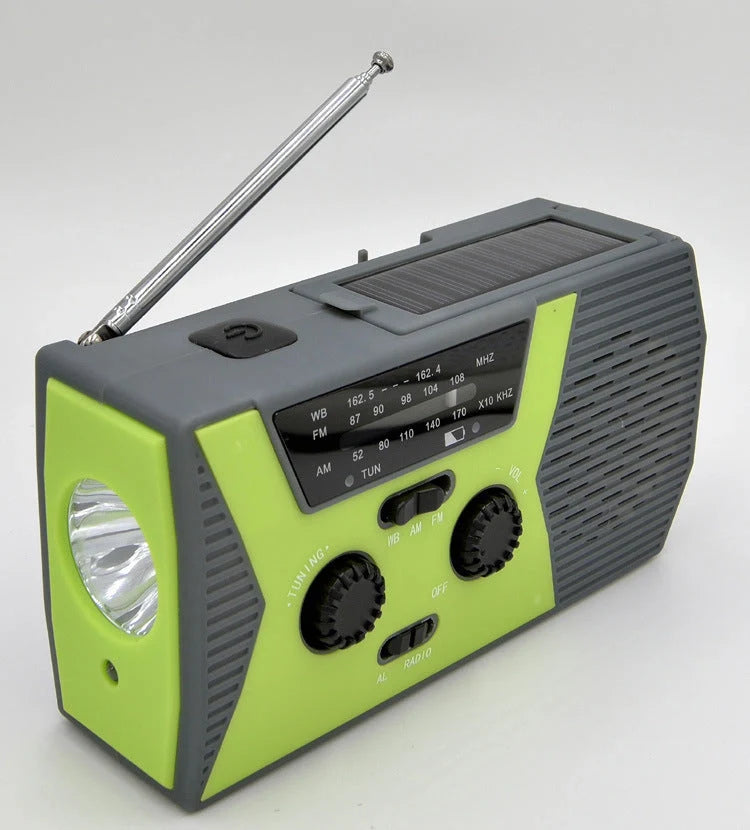 5 in 1 Outdoor Portable Solar Crank AM FM Radio with emergency power bank and flashlight