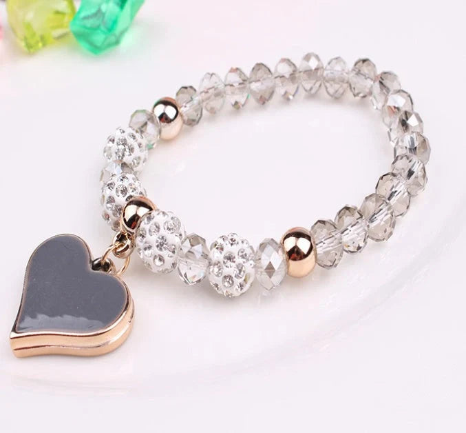 Elastic Crystal Heart Bracelet in various colours with heart-shaped crystals
