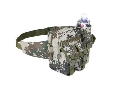 Small waterproof tactical bag with multiple pockets in camouflage colour for outdoor running and hiking