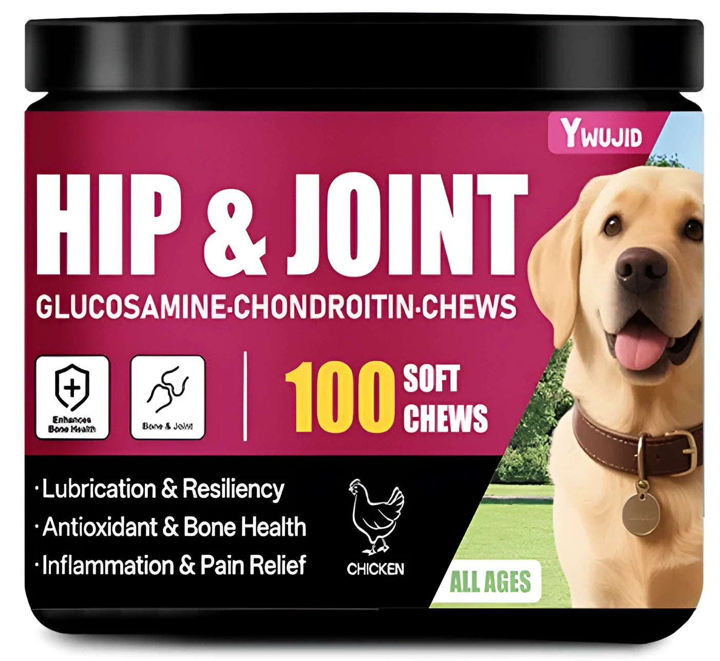 A sealed tin can containing 300g of Chondroitin Chewable Soft Granules for bone and joint health.