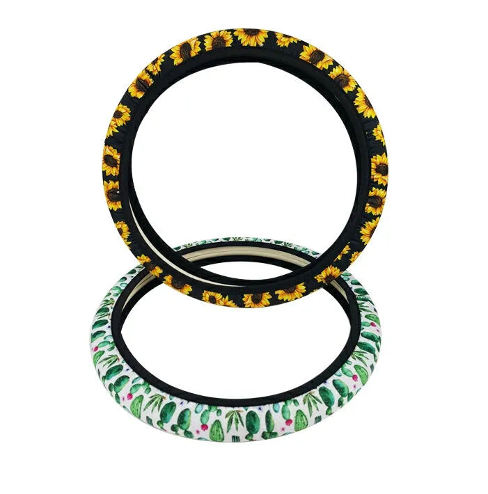 Neoprene car steering wheel cover in diving fabric, universal fit for 38-40cm wheels, multiple colours including green and stripe