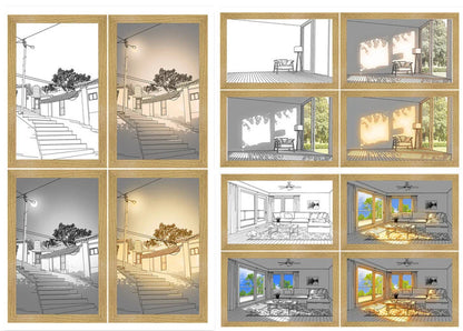 Customizable LED-illuminated picture frame with various scenic designs and lighting modes