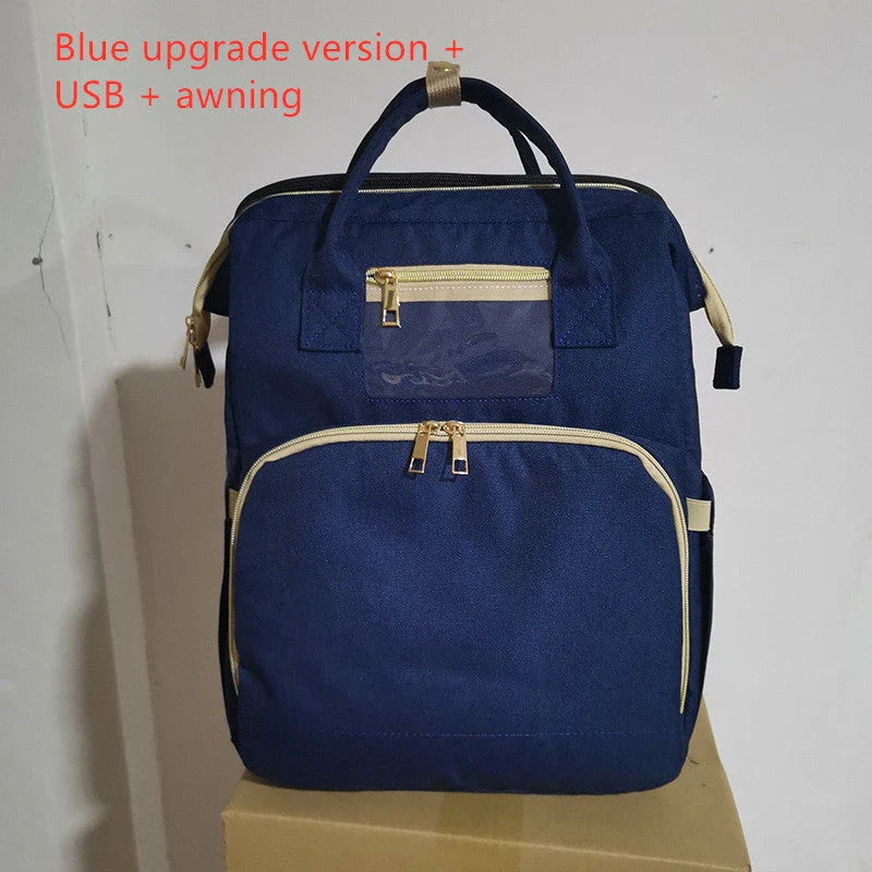USB charging mommy bed backpack with foldable design and large capacity