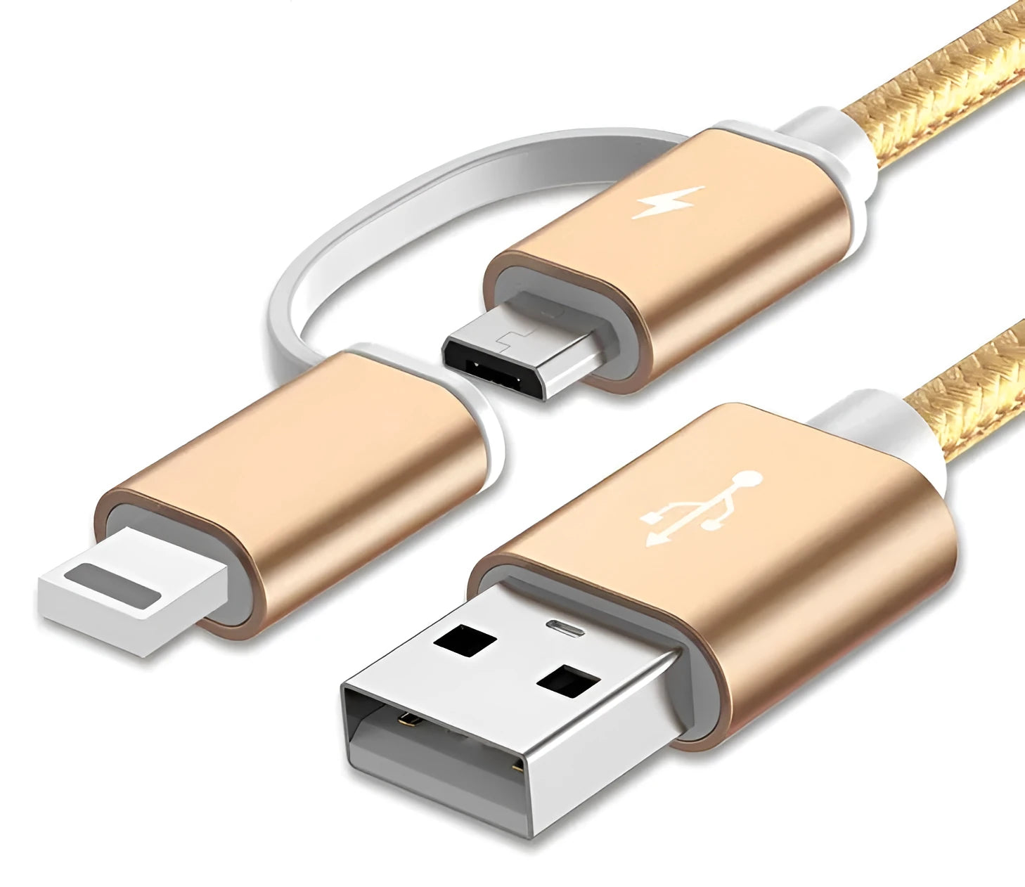 Black 2-in-1 USB Type C Micro USB braided fast charging data cable 1 metre aluminium alloy connectors