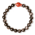 Natural obsidian bracelet with cinnabar fungus pattern on round beads in three size options