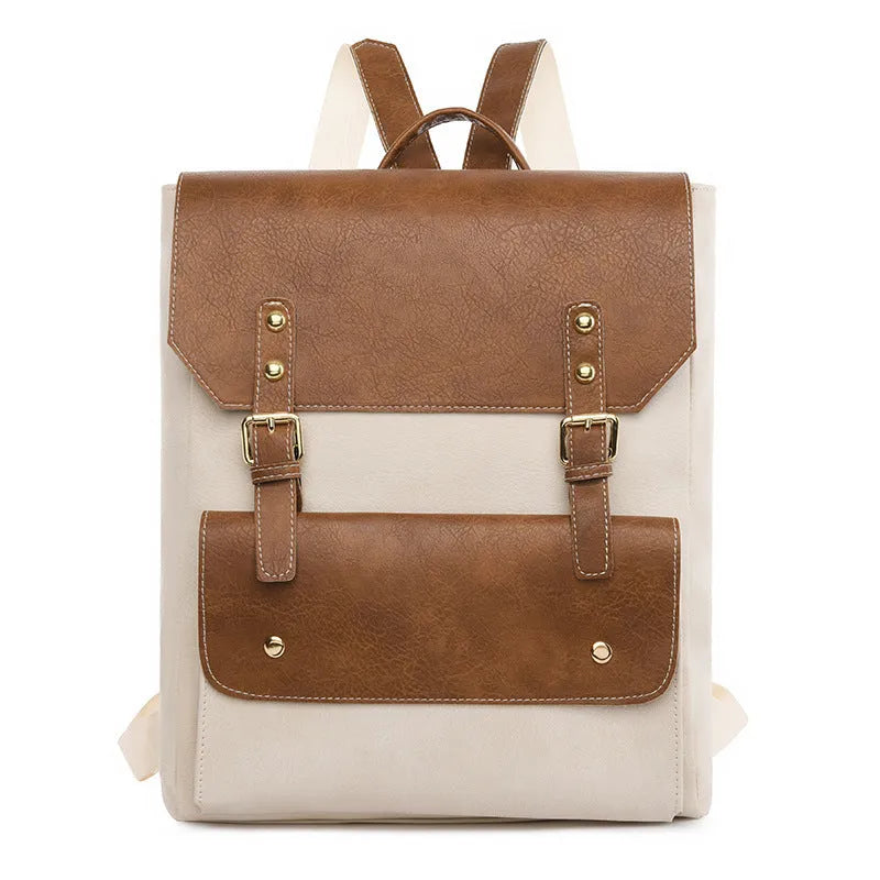 Korean style retro simple backpack in soft PU material, shown in dark brown colour