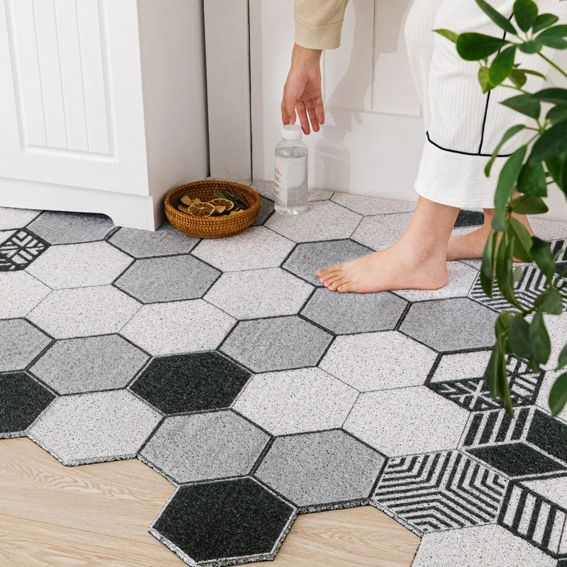 Hexagon printed non-slip custom cut doormat with net backing