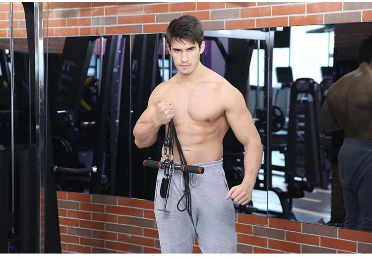 Qianjin stick fitness equipment with nylon handle pull rope, pulley, and bell piece support