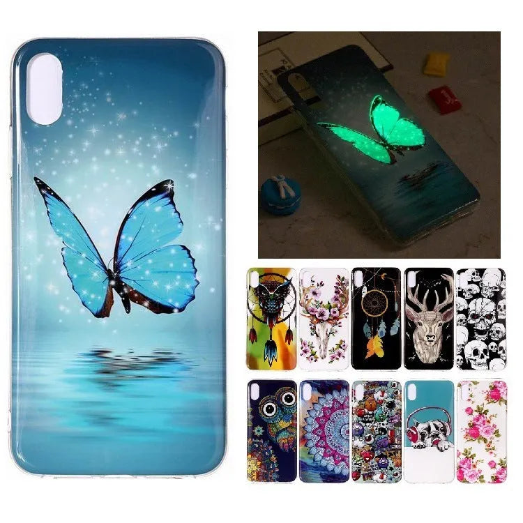 Luminous phone case with glow-in-the-dark butterfly design for iPhone
