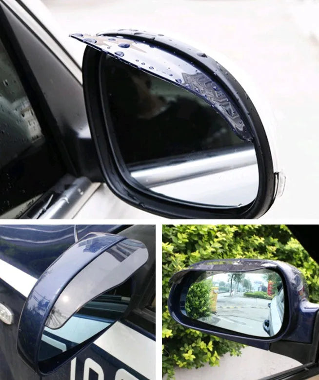 Car rearview mirror rain protection eyebrow set in black PVC on a vehicle side mirror