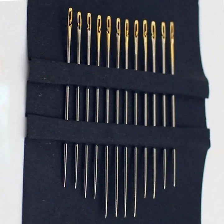 Dual-purpose blind sewing needle set for easy threading and sewing